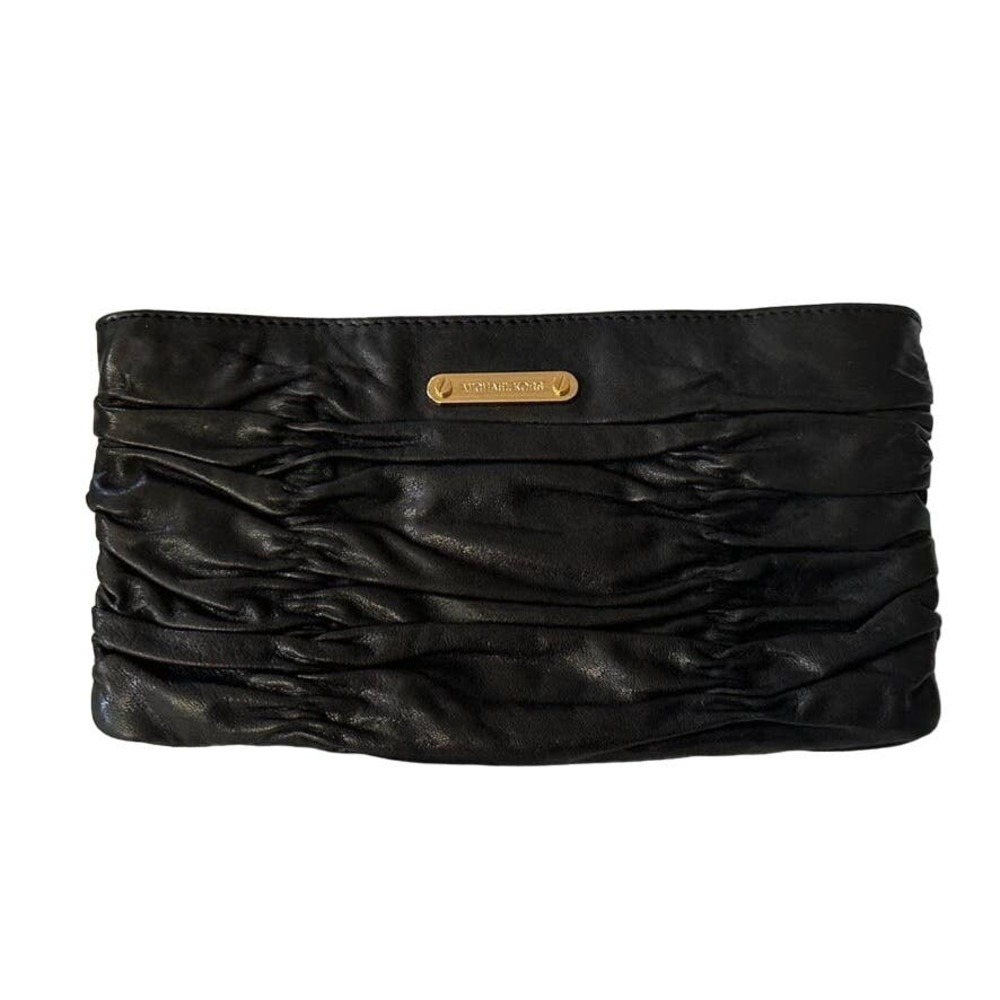 Michael Kors black ruched zipper purse clutch
